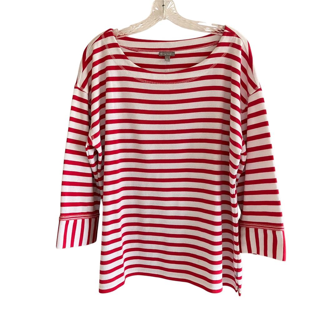 Talbots Red White Striped Top XL Nautical Beachy Coastal Pullover 3/4 Sleeves
